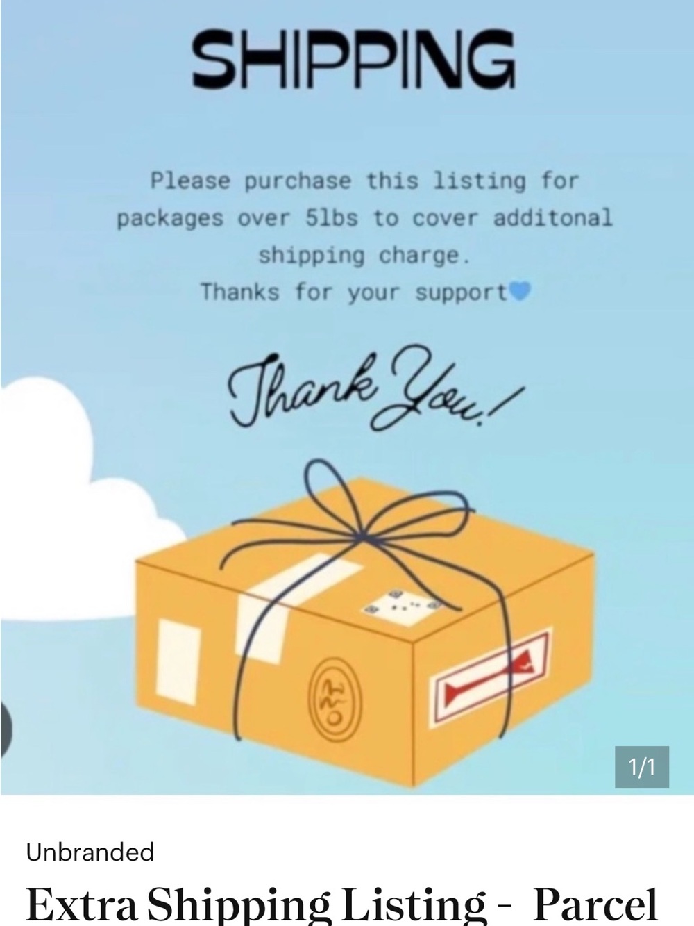 Unbranded Extra Shipping Listing - Yellow Box